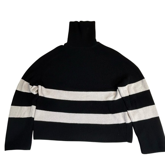 COS Wool Blend Black and Off White Striped Zip Sweater Size Medium *Small Flaw - Picture 6 of 9